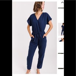 Navy wrap jumpsuit.